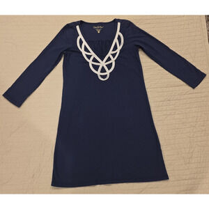 Lilly Pulitzer Blair Dress XS Navy Embroidered Pima Cotton Resortwear Coastal